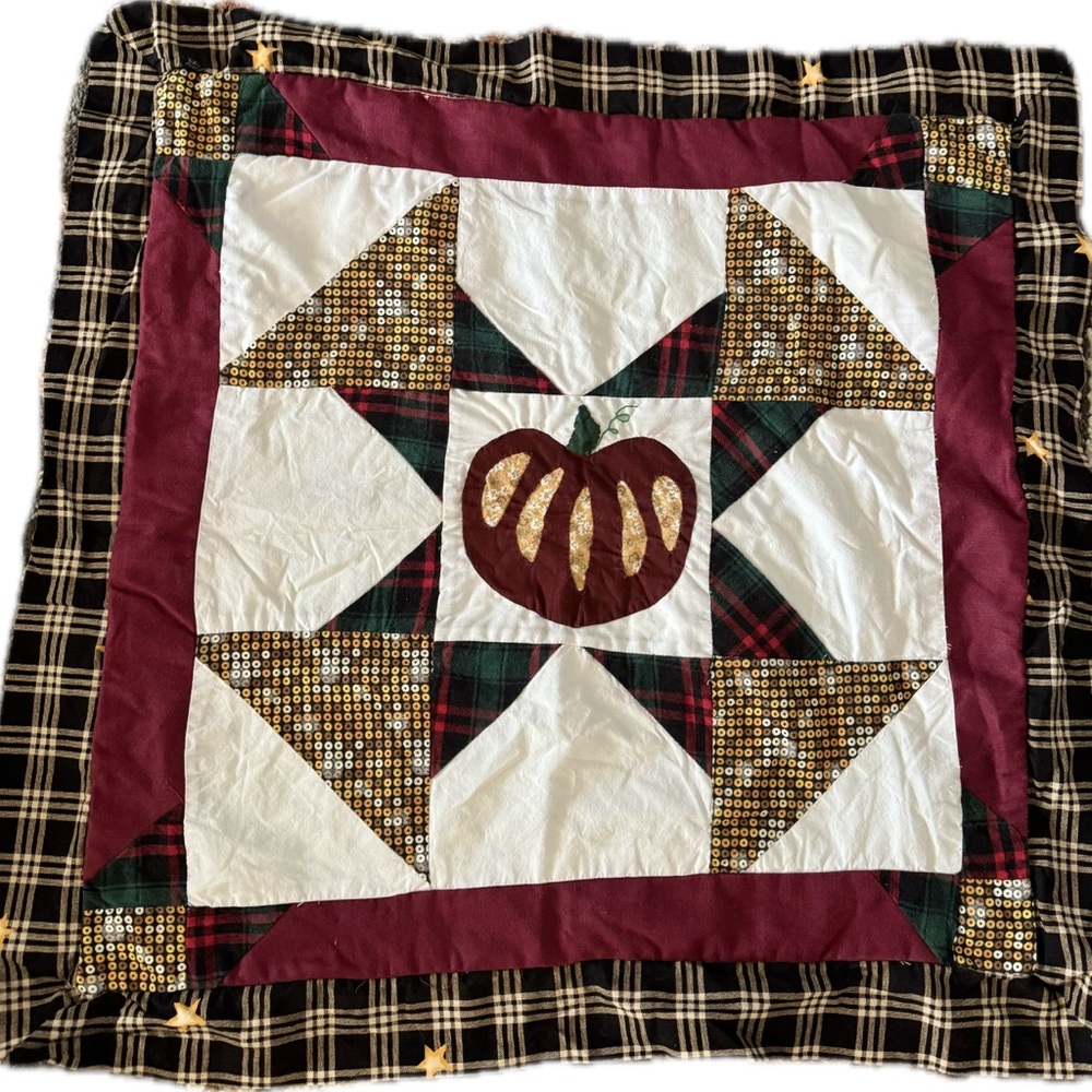 Autumn Pumpkin Patchwork Quilt‎ Pillow Case Burgundy One Set